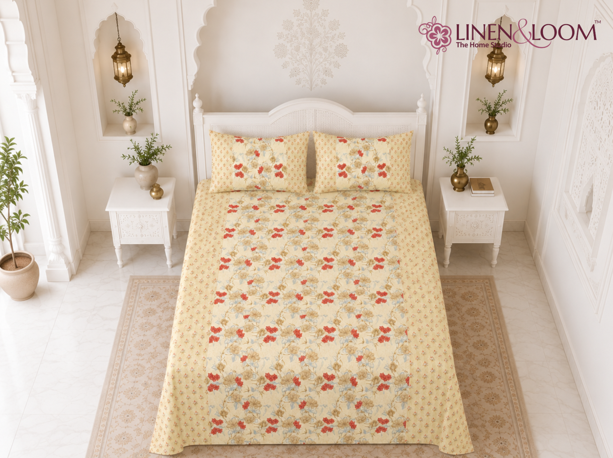 Bagh Elegance Blue Red — Sanganeri Stories Bedsheet | Linen & Loom