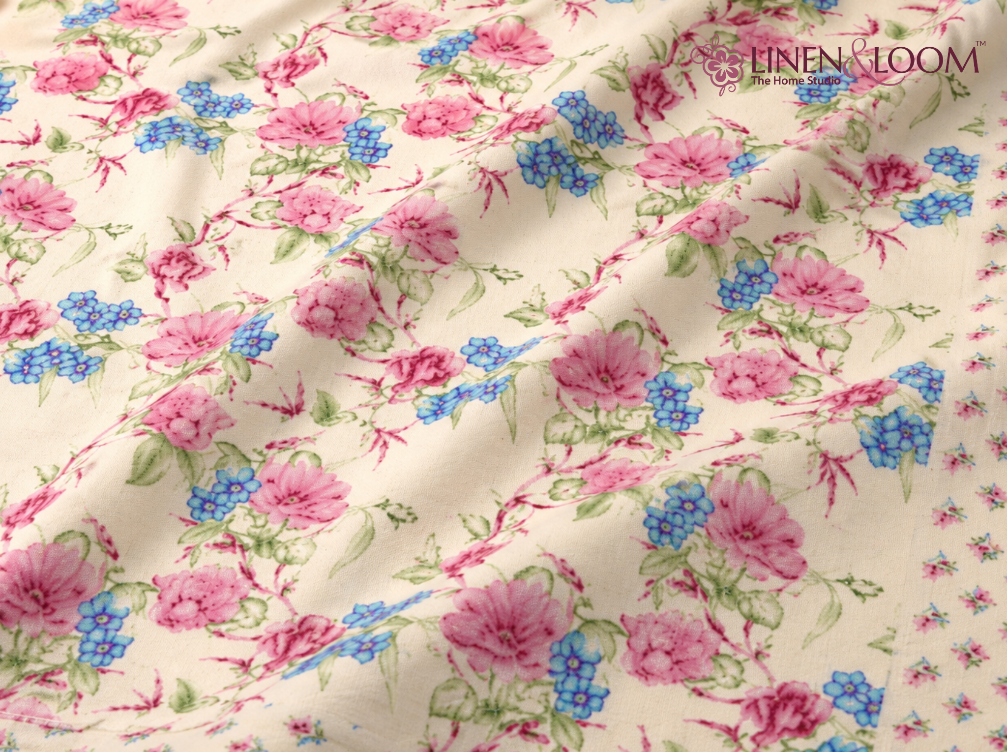 Bagh Elegance Pink Blue — Sanganeri Stories Bedsheet | Linen & Loom