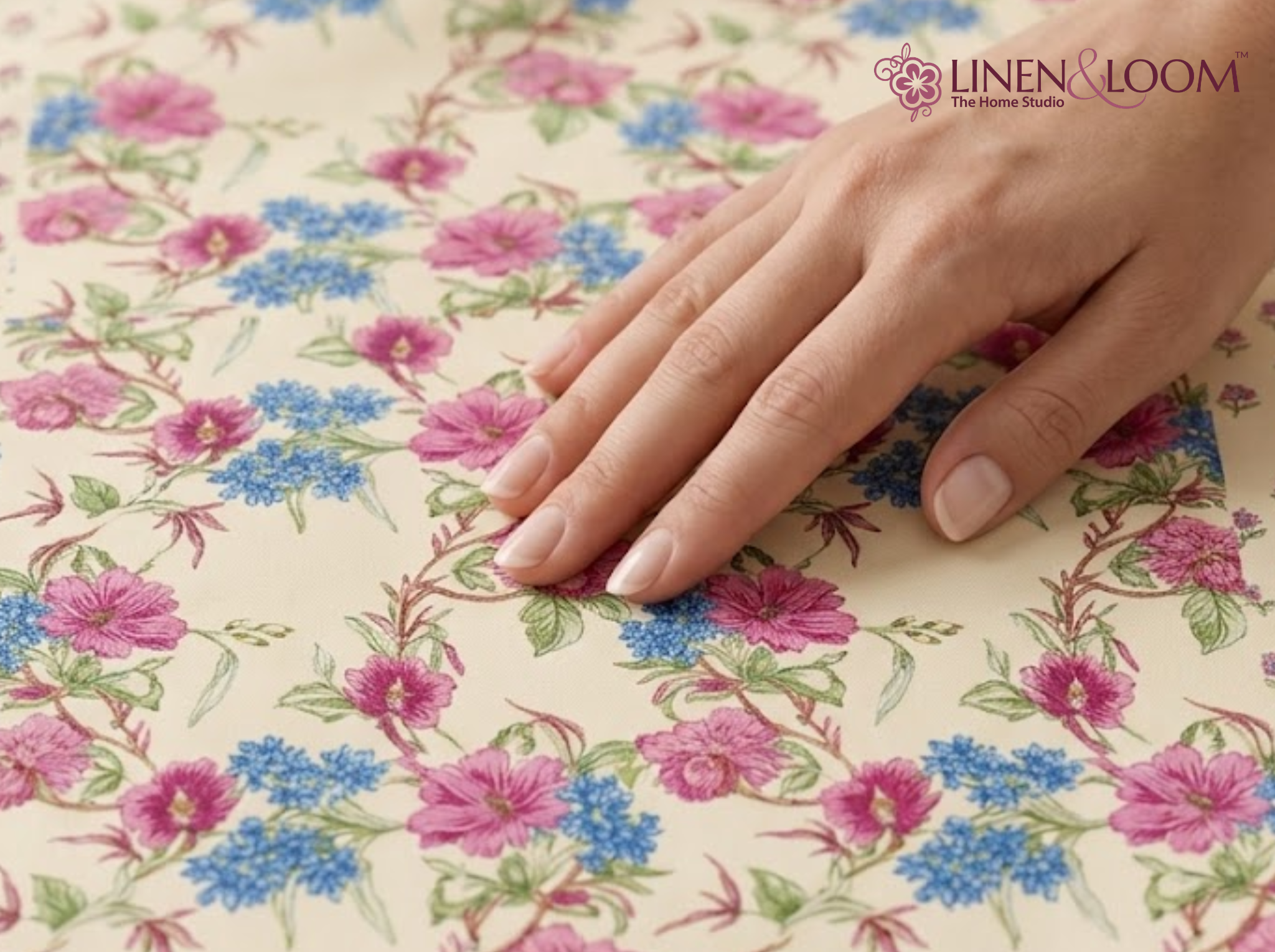 Bagh Elegance Pink Blue — Sanganeri Stories Bedsheet | Linen & Loom