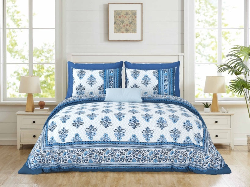 Darbar Elegance - Blue — Linen & Loom Jaipur Heritage Super King Size (108 x 108 inches) 100% Pure Cotton Bedsheet with 2 Pillow Covers | Soft & Breathable Bed Cover for Home Decor | 240 TC