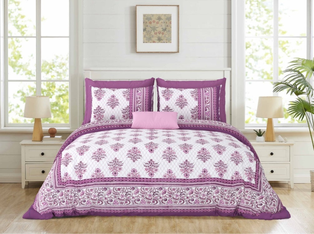 Darbar Elegance - Puple — Linen & Loom Jaipur Heritage Super King Size (108 x 108 inches) 100% Pure Cotton Bedsheet with 2 Pillow Covers | Soft & Breathable Bed Cover for Home Decor | 240 TC