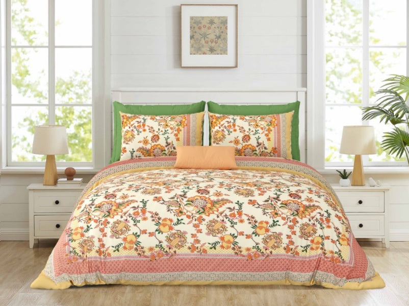 Gul Rosé-Peach — Linen & Loom Maharani Motifs Premium 100% Pure Cotton King Size (90x108) Double Bed Bedsheet with 2 Pillow Covers || Floral Printed Elegant Bedroom Bedding Set || 240 TC