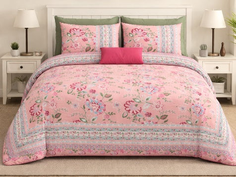 Gulbahar Classic - Pink — Linen & Loom Jaipur Heritage Super King Size (108 x 108 inches) 100% Pure Cotton Bedsheet with 2 Pillow Covers | Soft & Breathable Bed Cover for Home Decor | 240 TC