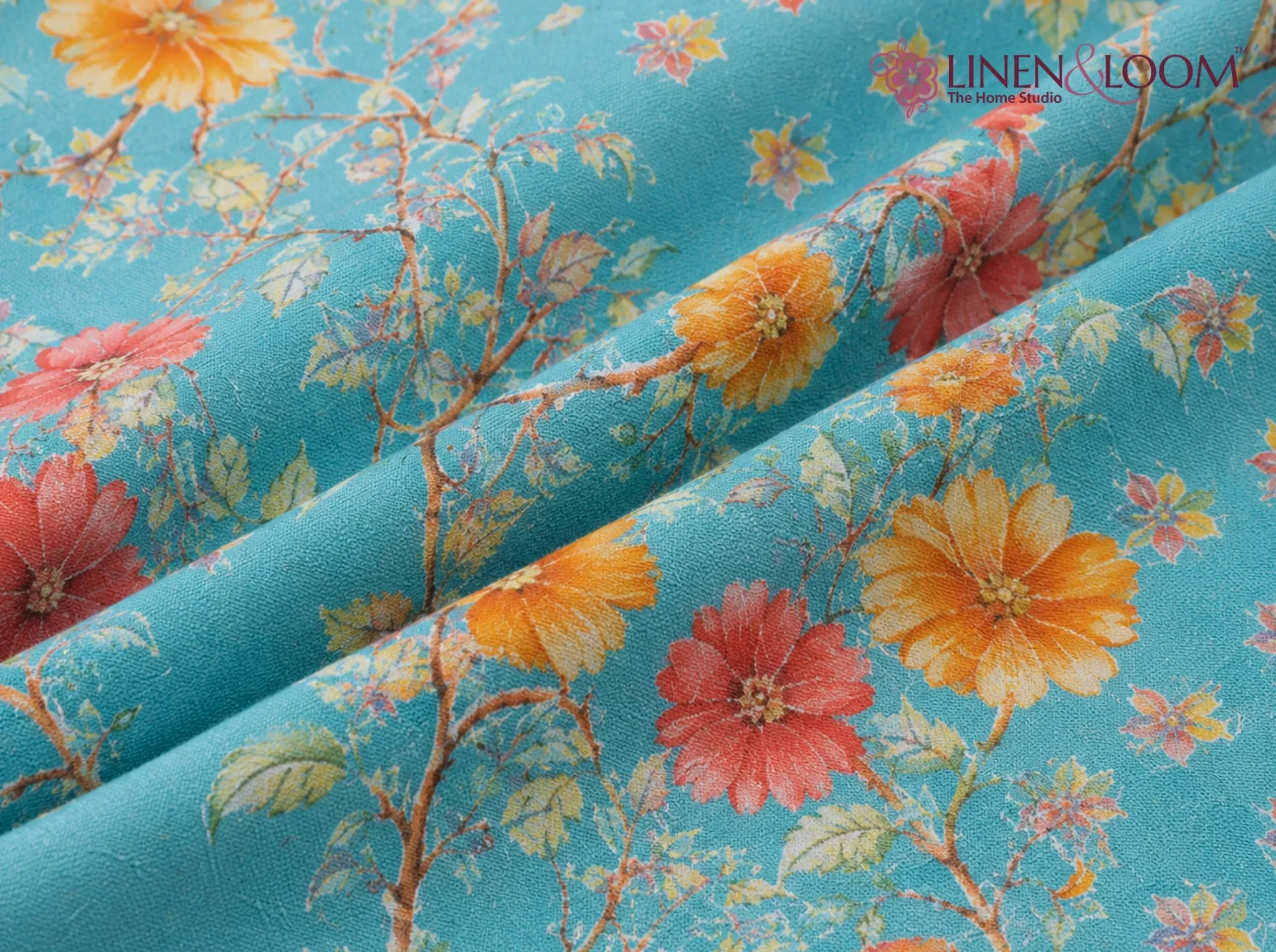 Gulshan Charm Blue Red — Sanganeri Stories Bedsheet | Linen & Loom
