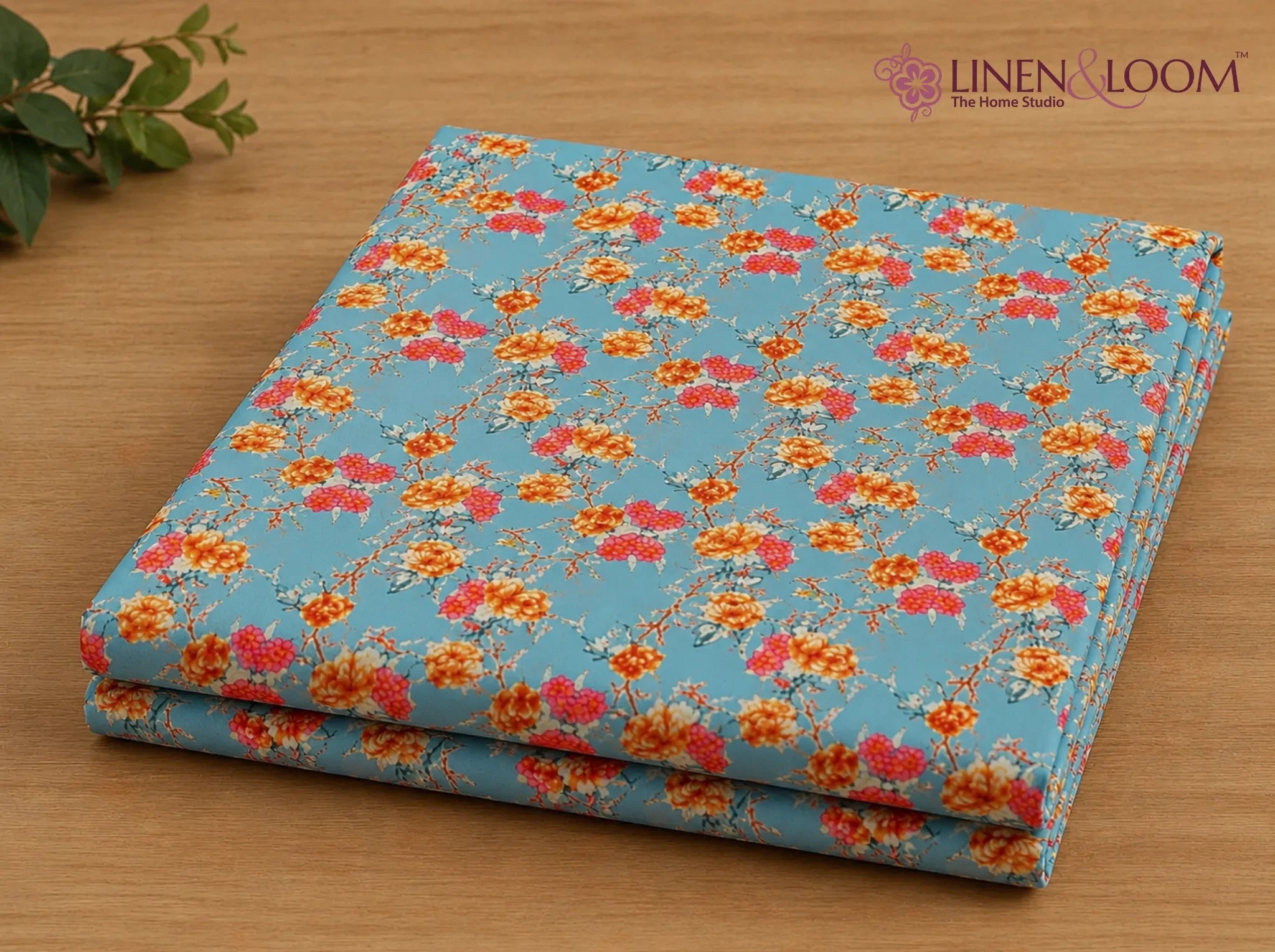 Gulshan Charm Blue Red — Sanganeri Stories Bedsheet | Linen & Loom