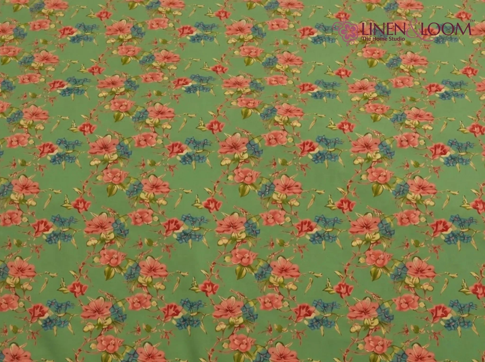 Gulshan Charm Green Pink — Sanganeri Stories Bedsheet | Linen & Loom