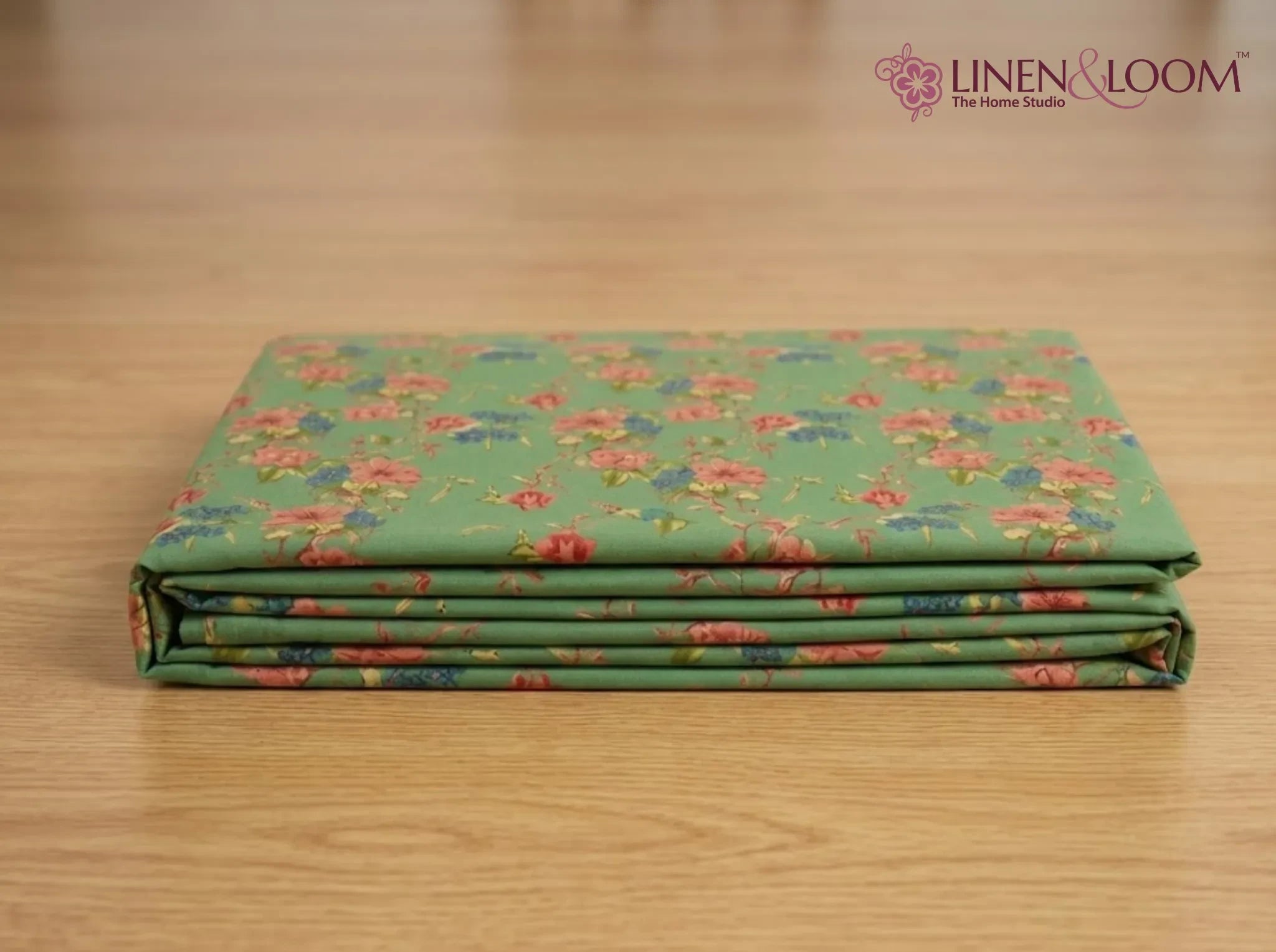Gulshan Charm Green Pink — Sanganeri Stories Bedsheet | Linen & Loom