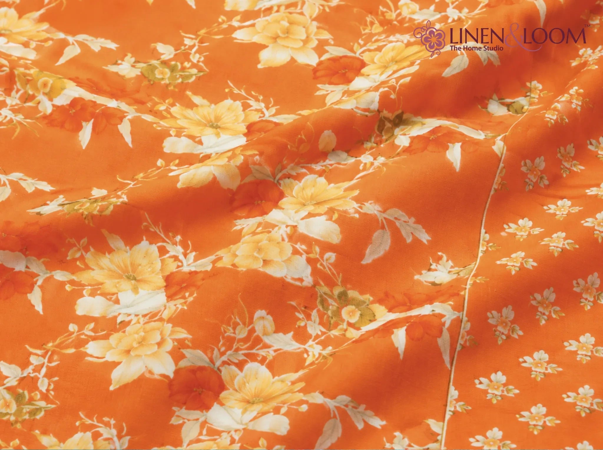 Gulshan Charm Orange Mustard — Sanganeri Stories Bedsheet | Linen & Loom