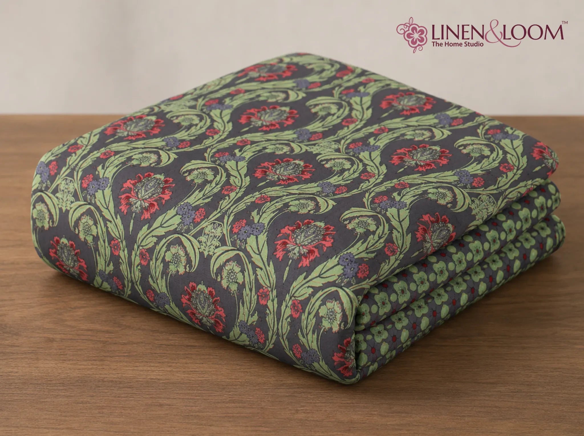 Heritage Scroll Green — Sanganeri Stories Bedsheet | Linen & Loom
