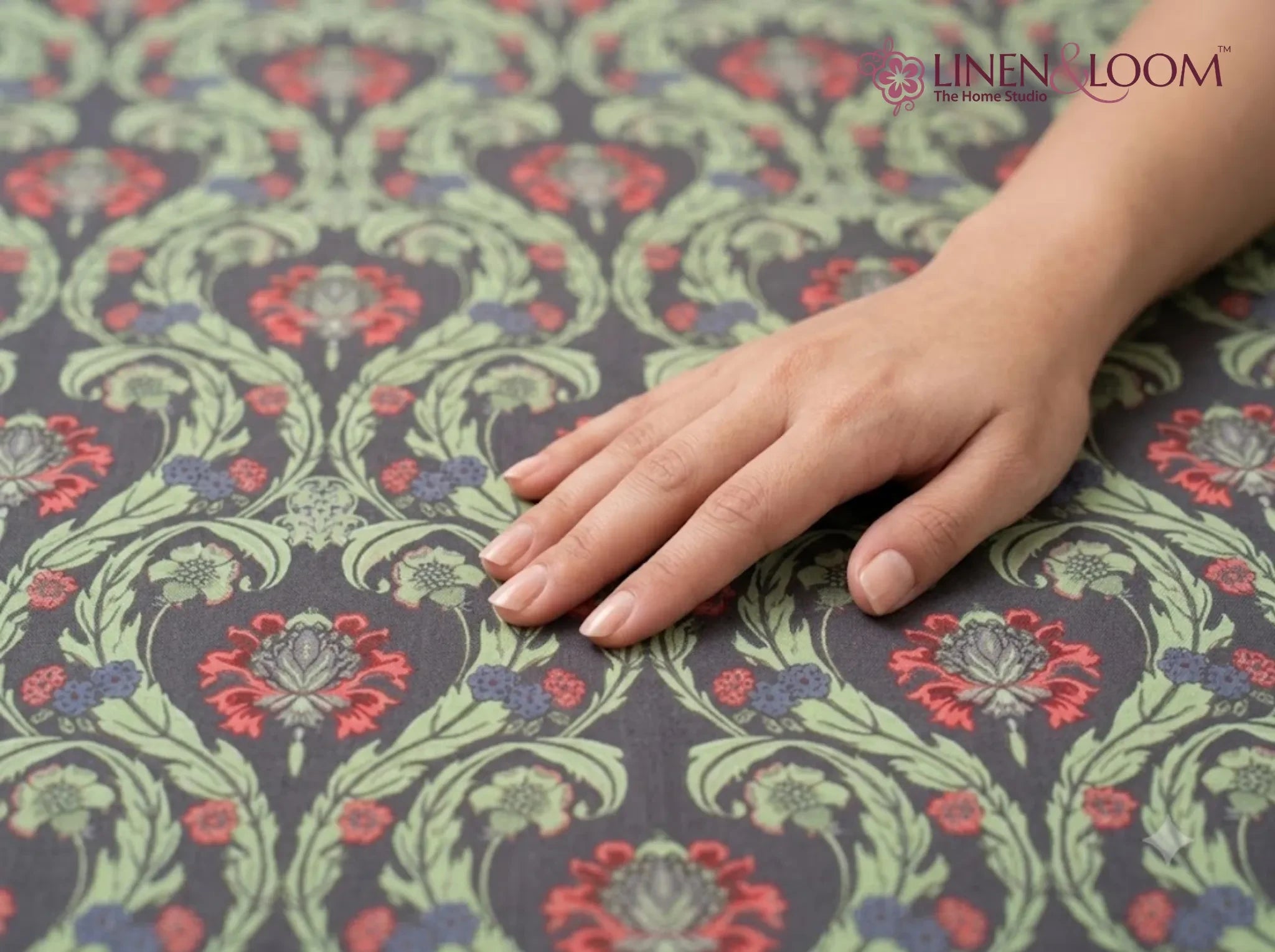 Heritage Scroll Green — Sanganeri Stories Bedsheet | Linen & Loom