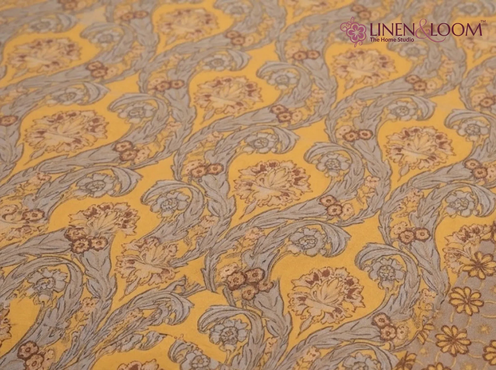 Heritage Scroll Mustard — Sanganeri Stories Bedsheet | Linen & Loom