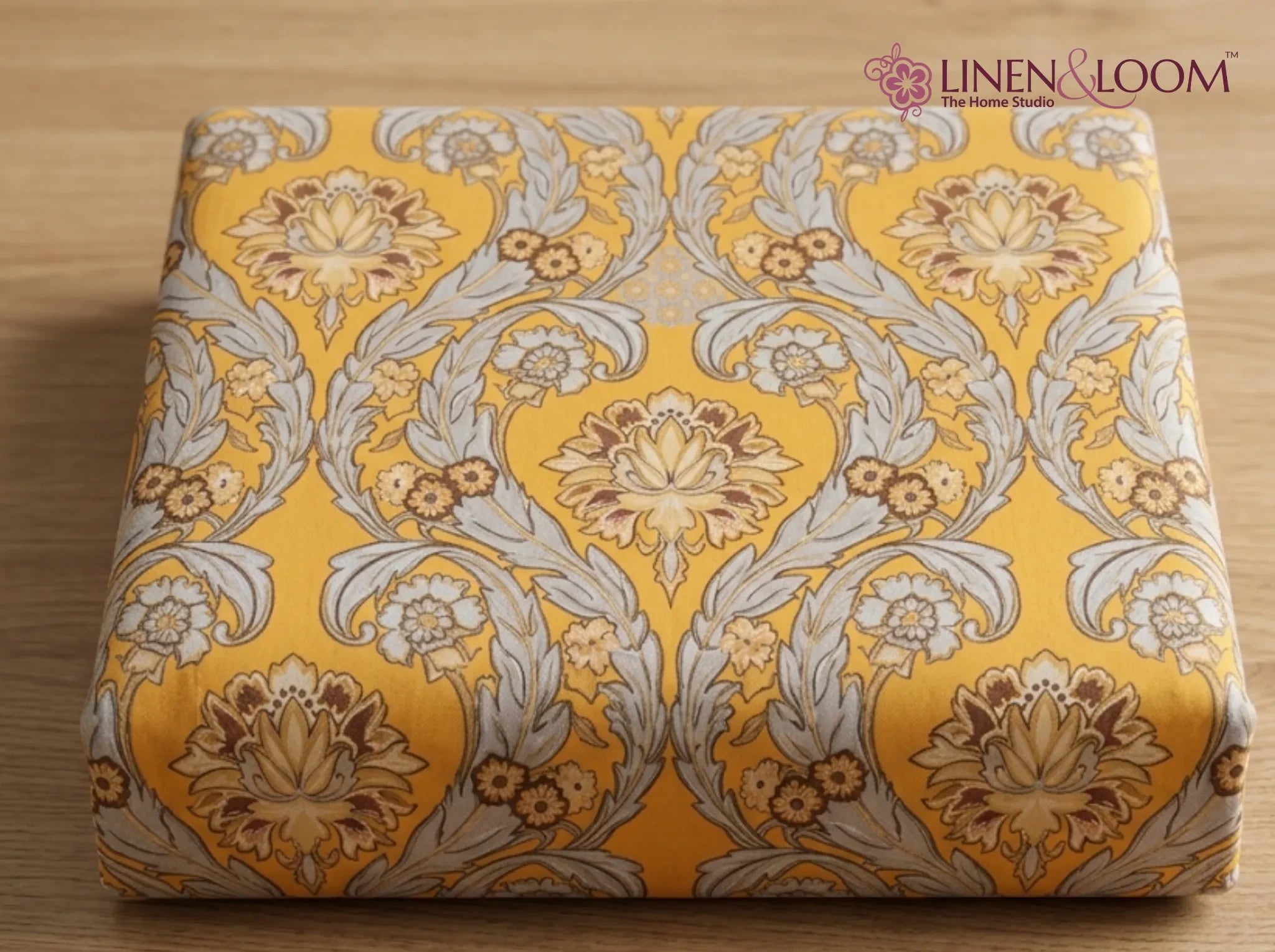Heritage Scroll Mustard — Sanganeri Stories Bedsheet | Linen & Loom