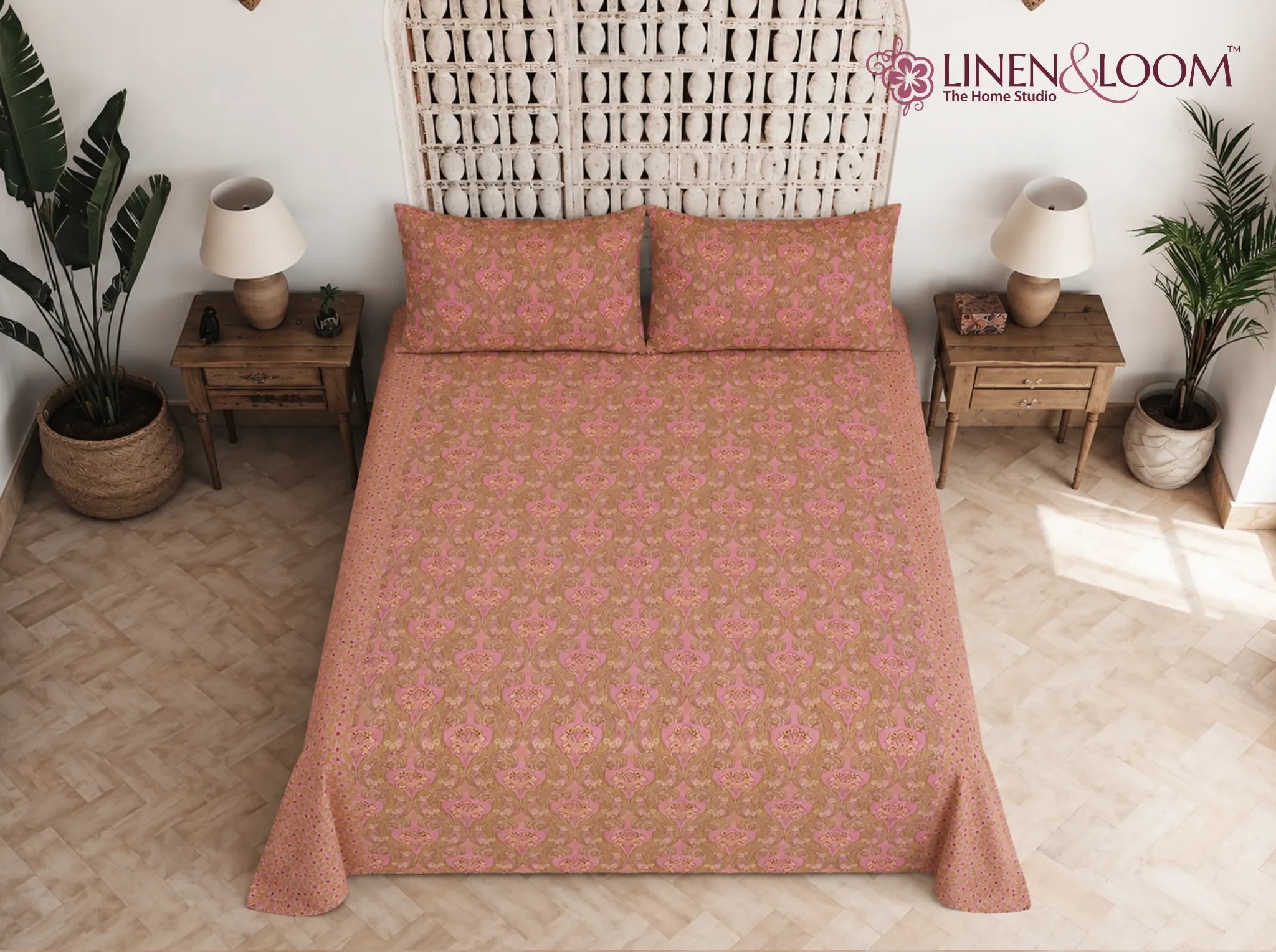 Heritage Scroll Purple — Sanganeri Stories Bedsheet | Linen & Loom