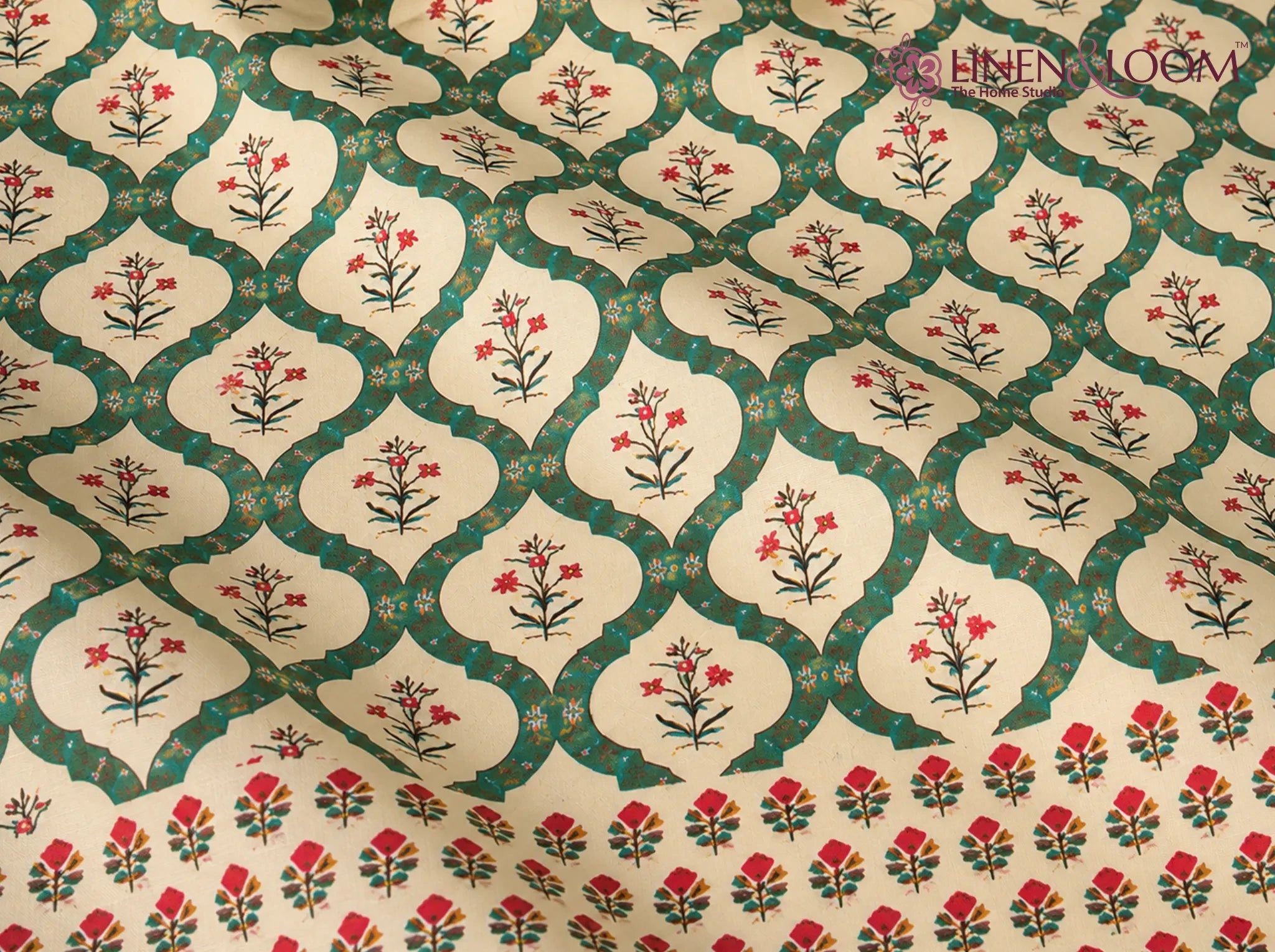 Heritage Vine Green — Sanganeri Stories Bedsheet | Linen & Loom