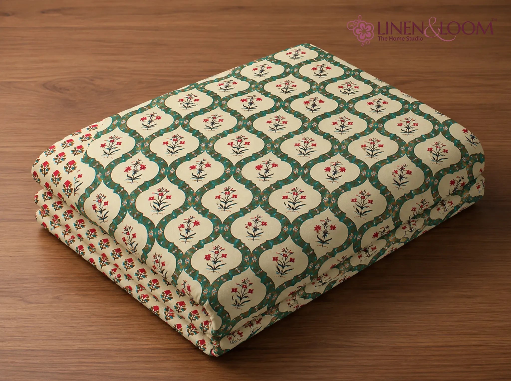 Heritage Vine Green — Sanganeri Stories Bedsheet | Linen & Loom