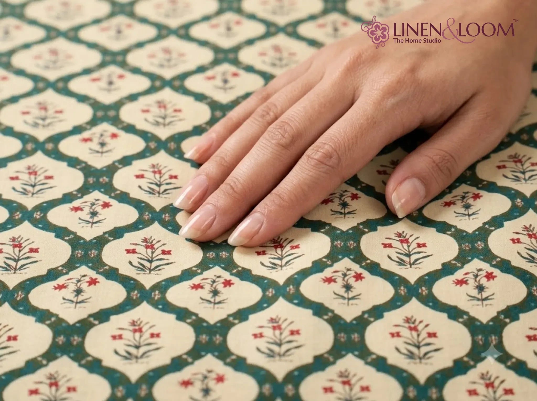 Heritage Vine Green — Sanganeri Stories Bedsheet | Linen & Loom