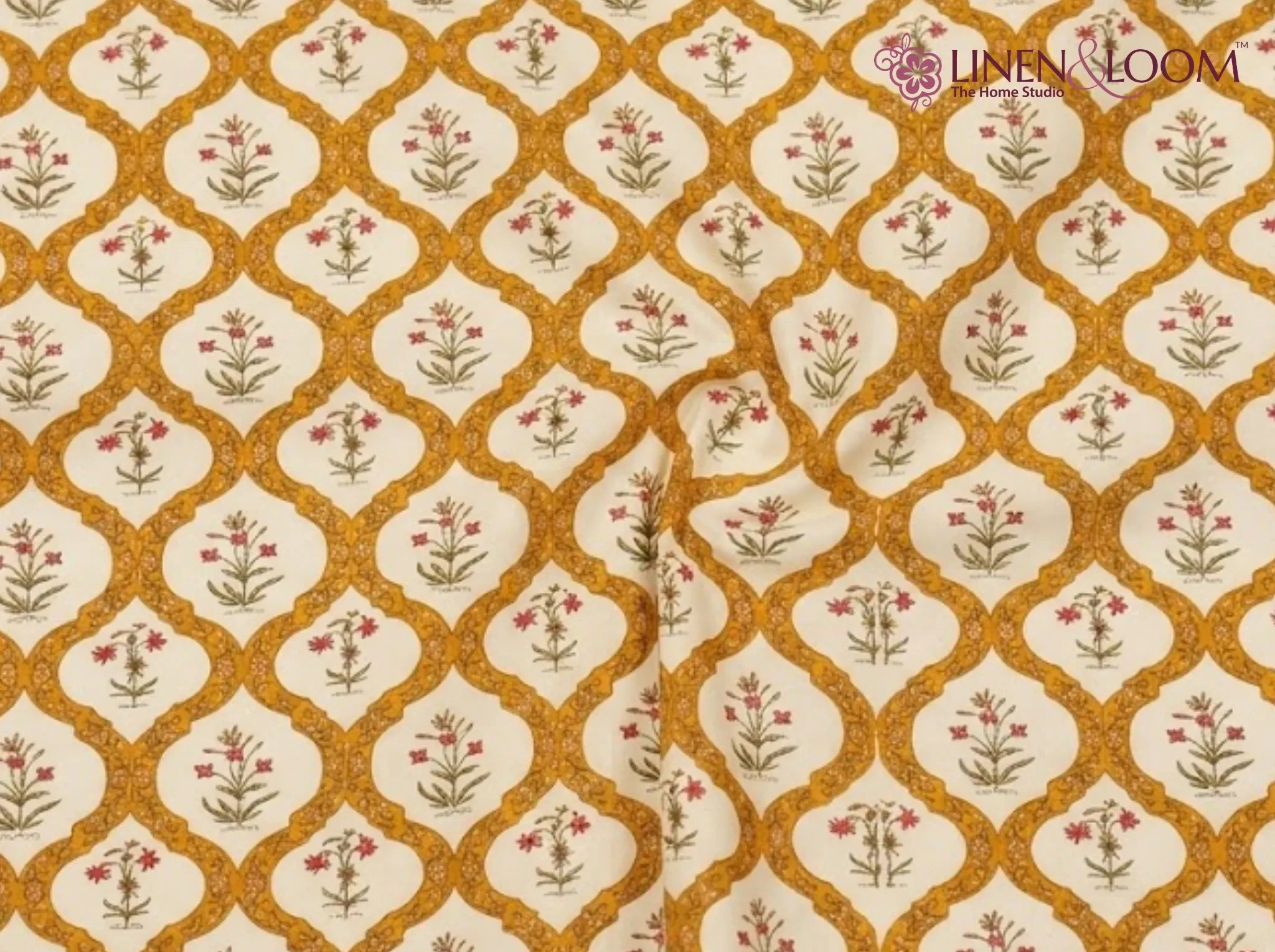Heritage Vine Mustard — Sanganeri Stories Bedsheet | Linen & Loom