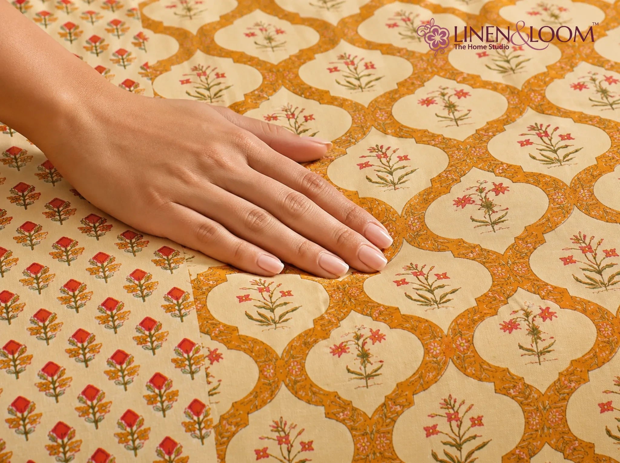 Heritage Vine Mustard — Sanganeri Stories Bedsheet | Linen & Loom