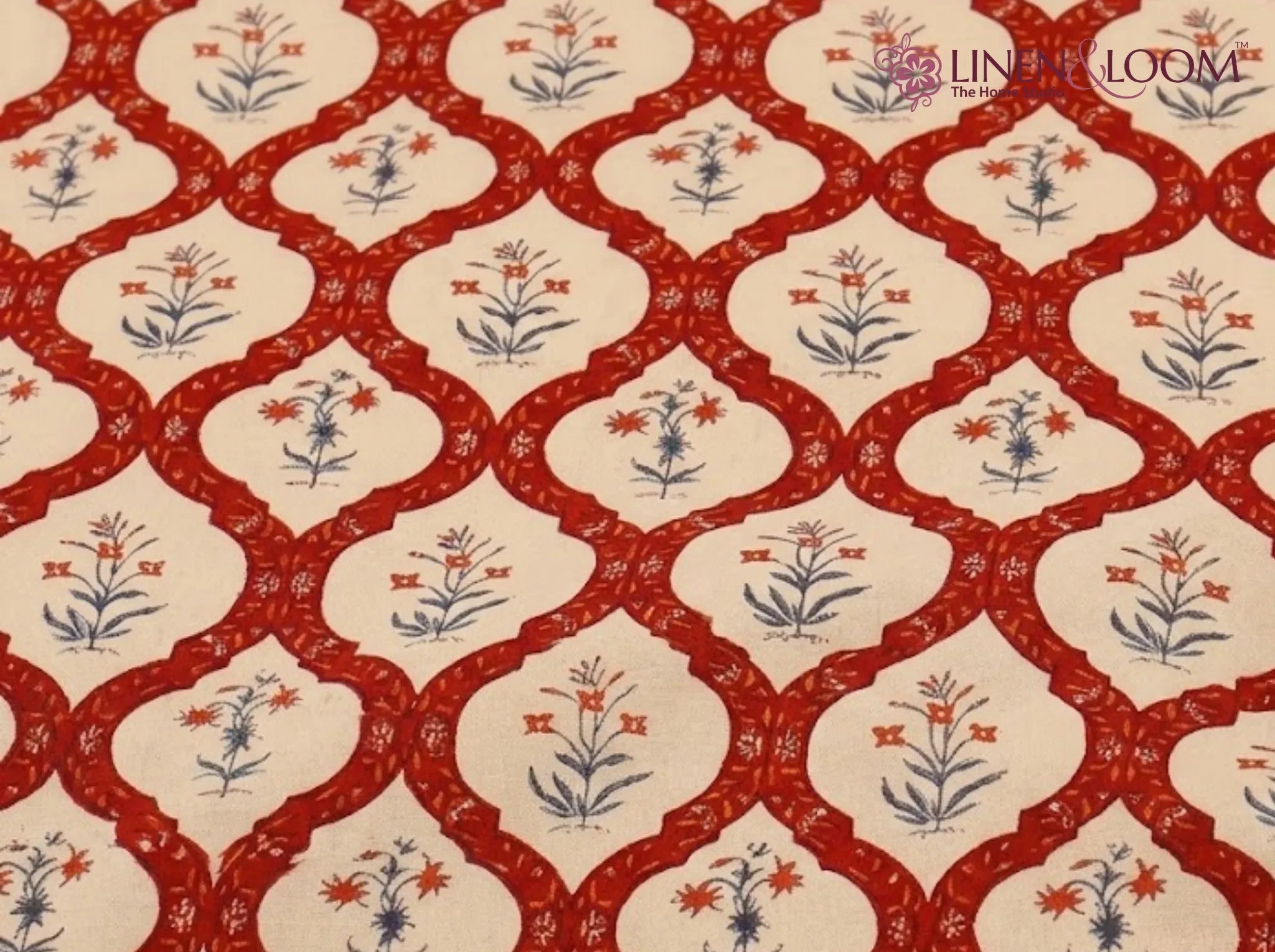 Heritage Vine Red — Sanganeri Stories Bedsheet | Linen & Loom