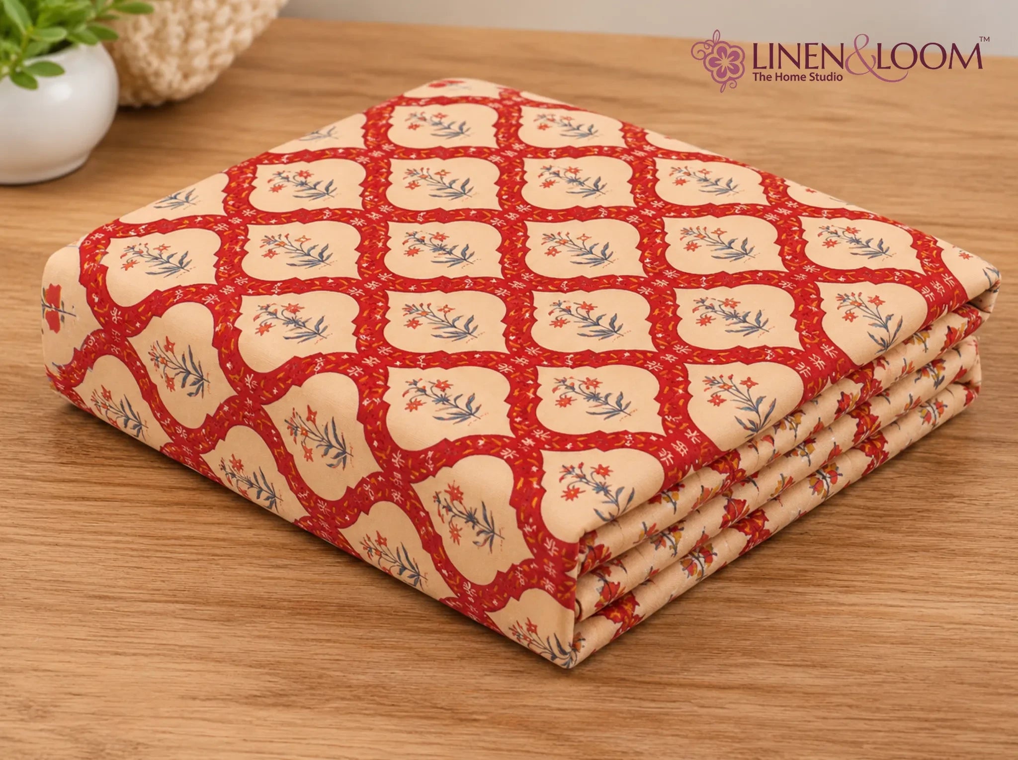 Heritage Vine Red — Sanganeri Stories Bedsheet | Linen & Loom