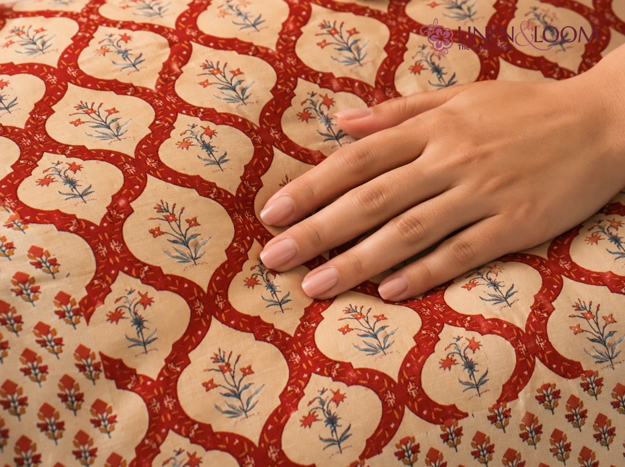 Heritage Vine Red — Sanganeri Stories Bedsheet | Linen & Loom