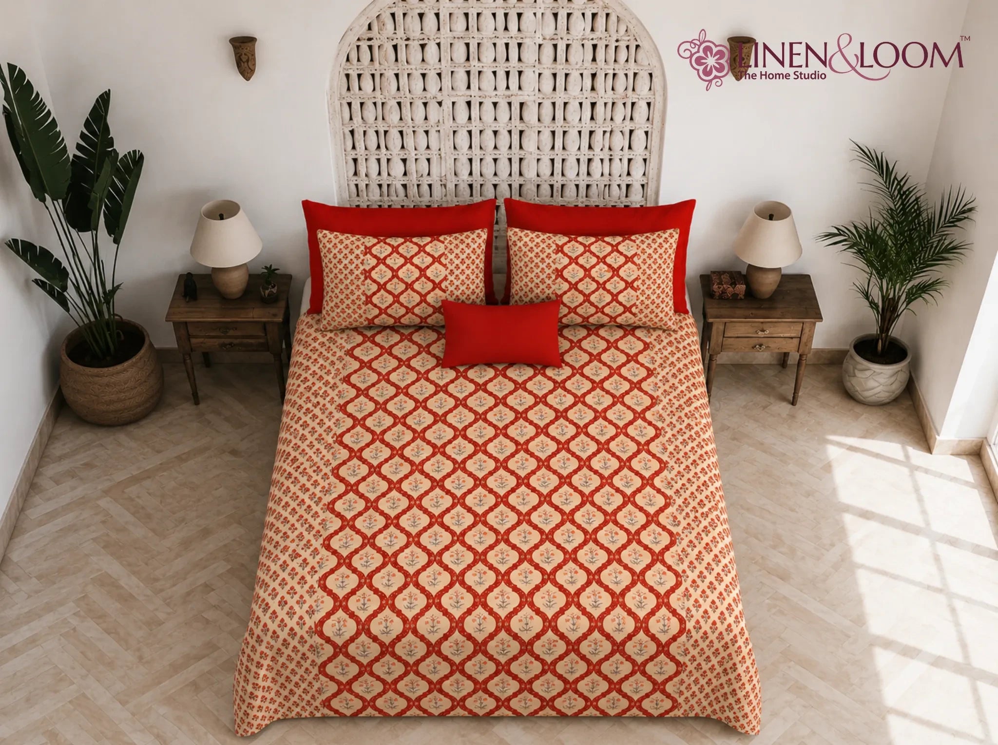 Heritage Vine Red — Sanganeri Stories Bedsheet | Linen & Loom