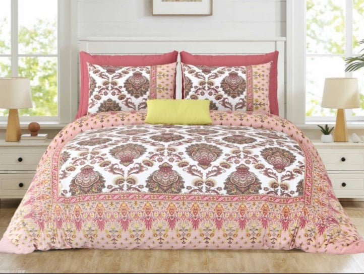 Maharani Muse-Peach — Linen & Loom Maharani Motifs Premium 100% Pure Cotton King Size (90x108) Double Bed Bedsheet with 2 Pillow Covers || Floral Printed Elegant Bedroom Bedding Set || 240 TC