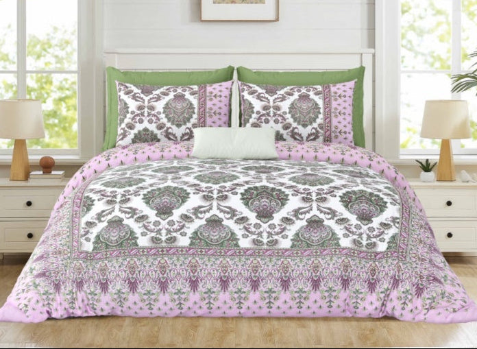 Maharani Muse-Lilac — Linen & Loom Maharani Motifs Premium 100% Pure Cotton King Size (90x108) Double Bed Bedsheet with 2 Pillow Covers || Floral Printed Elegant Bedroom Bedding Set || 240 TC