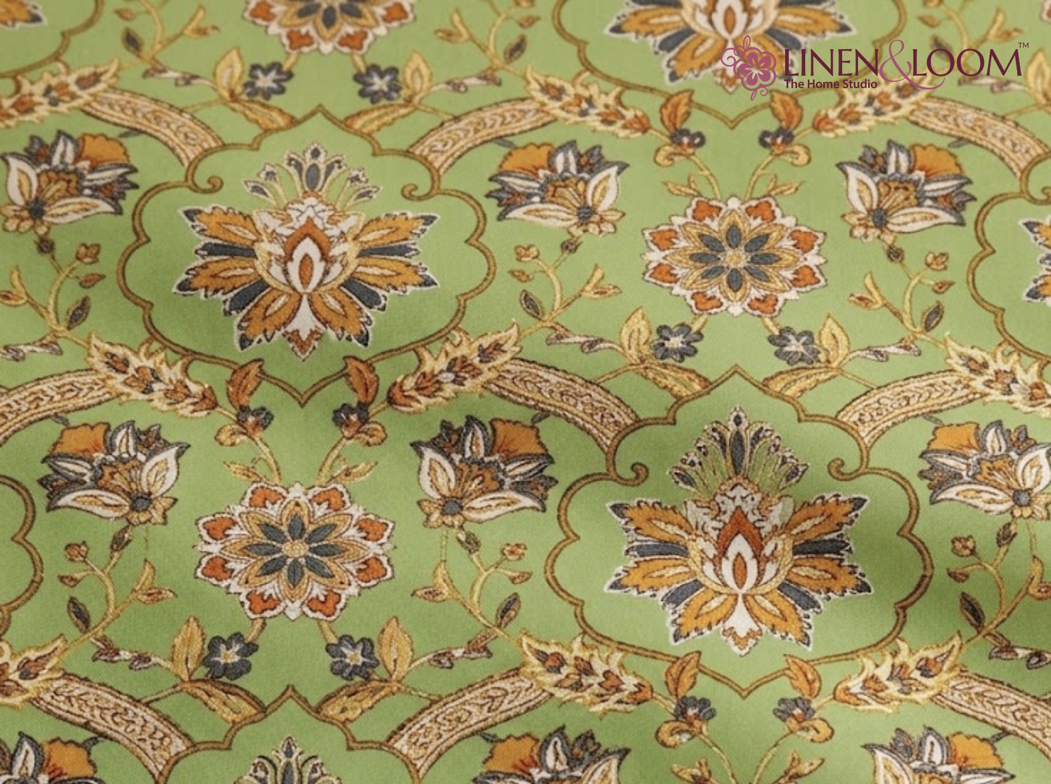 Meher Vista Mehandi Green — Sanganeri Stories Bedsheet | Linen & Loom