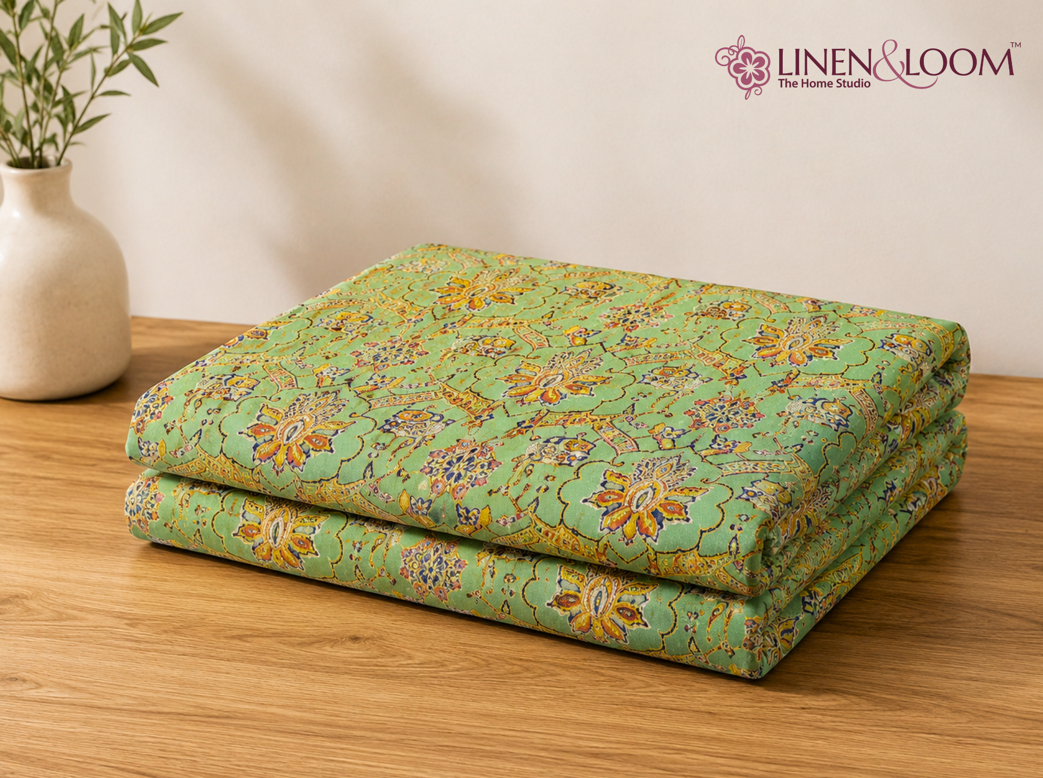 Meher Vista Mehandi Green — Sanganeri Stories Bedsheet | Linen & Loom