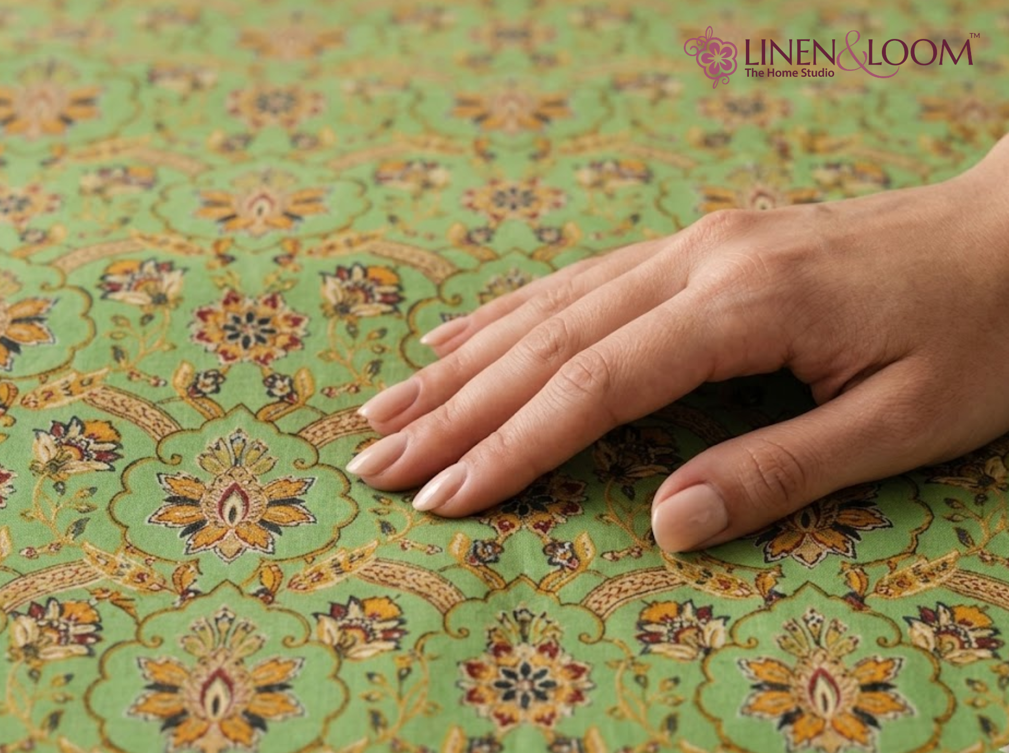 Meher Vista Mehandi Green — Sanganeri Stories Bedsheet | Linen & Loom