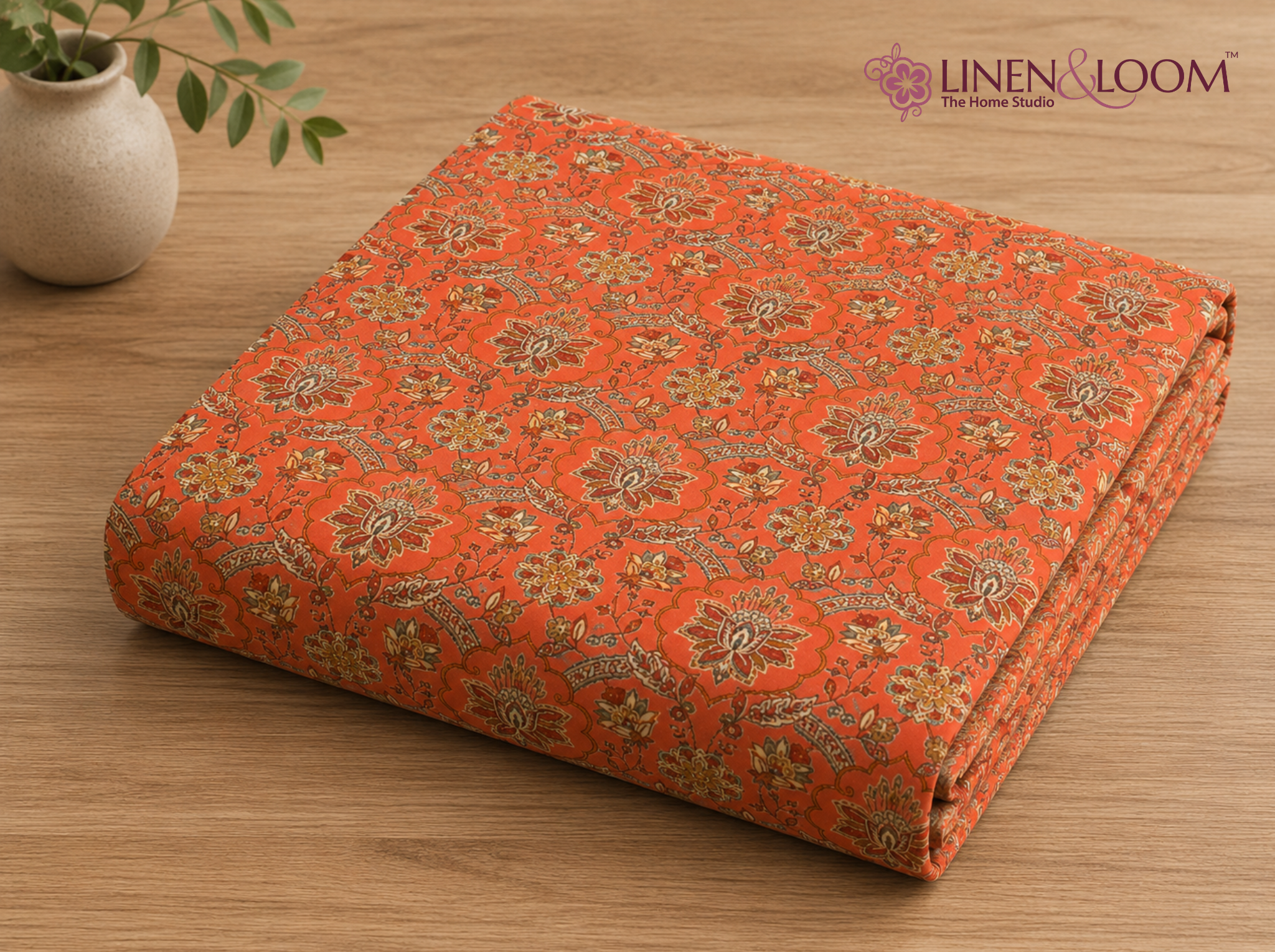 Meher Vista Orange — Sanganeri Stories Bedsheet | Linen & Loom