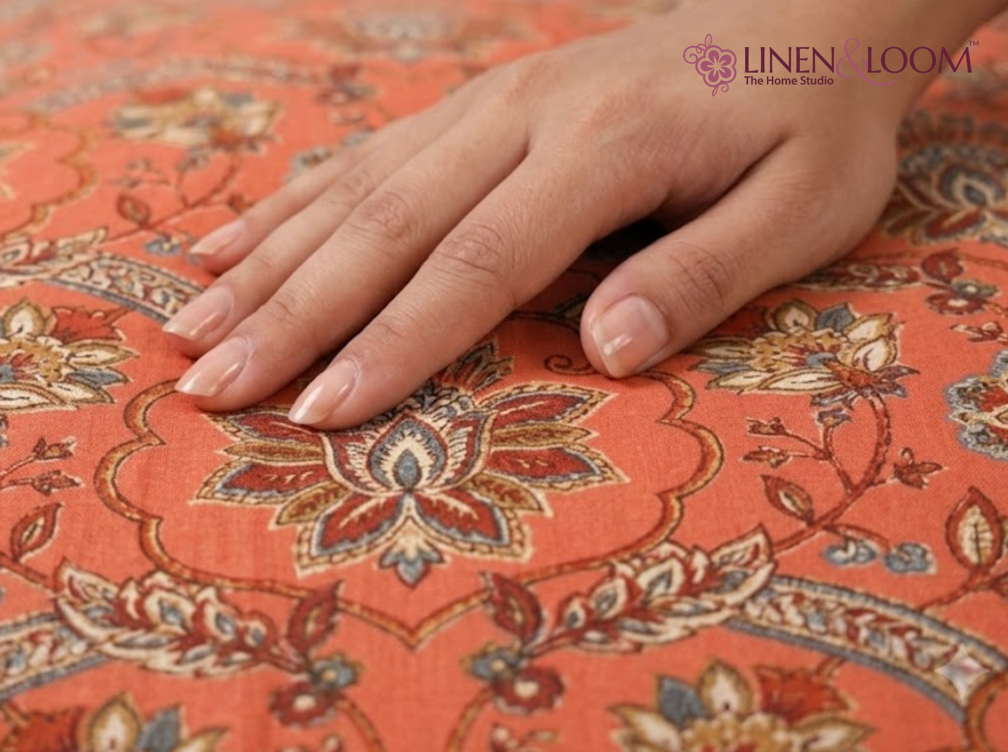 Meher Vista Orange — Sanganeri Stories Bedsheet | Linen & Loom