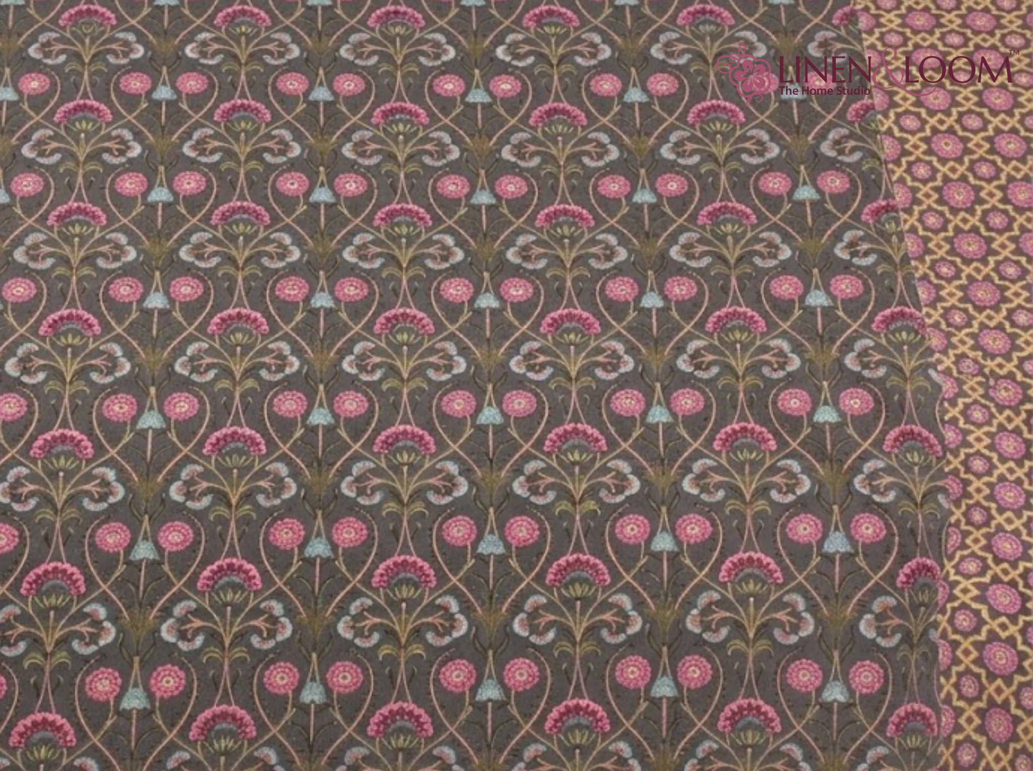Rani Elegance Grey Pink — Sanganeri Stories Bedsheet | Linen & Loom