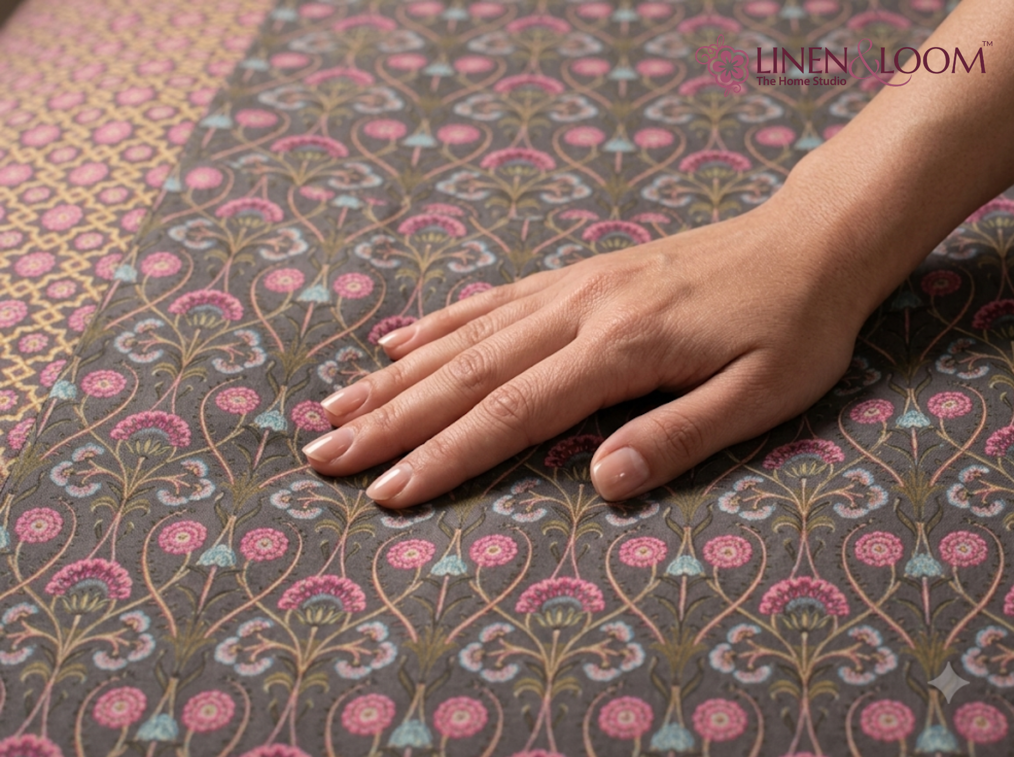 Rani Elegance Grey Pink — Sanganeri Stories Bedsheet | Linen & Loom