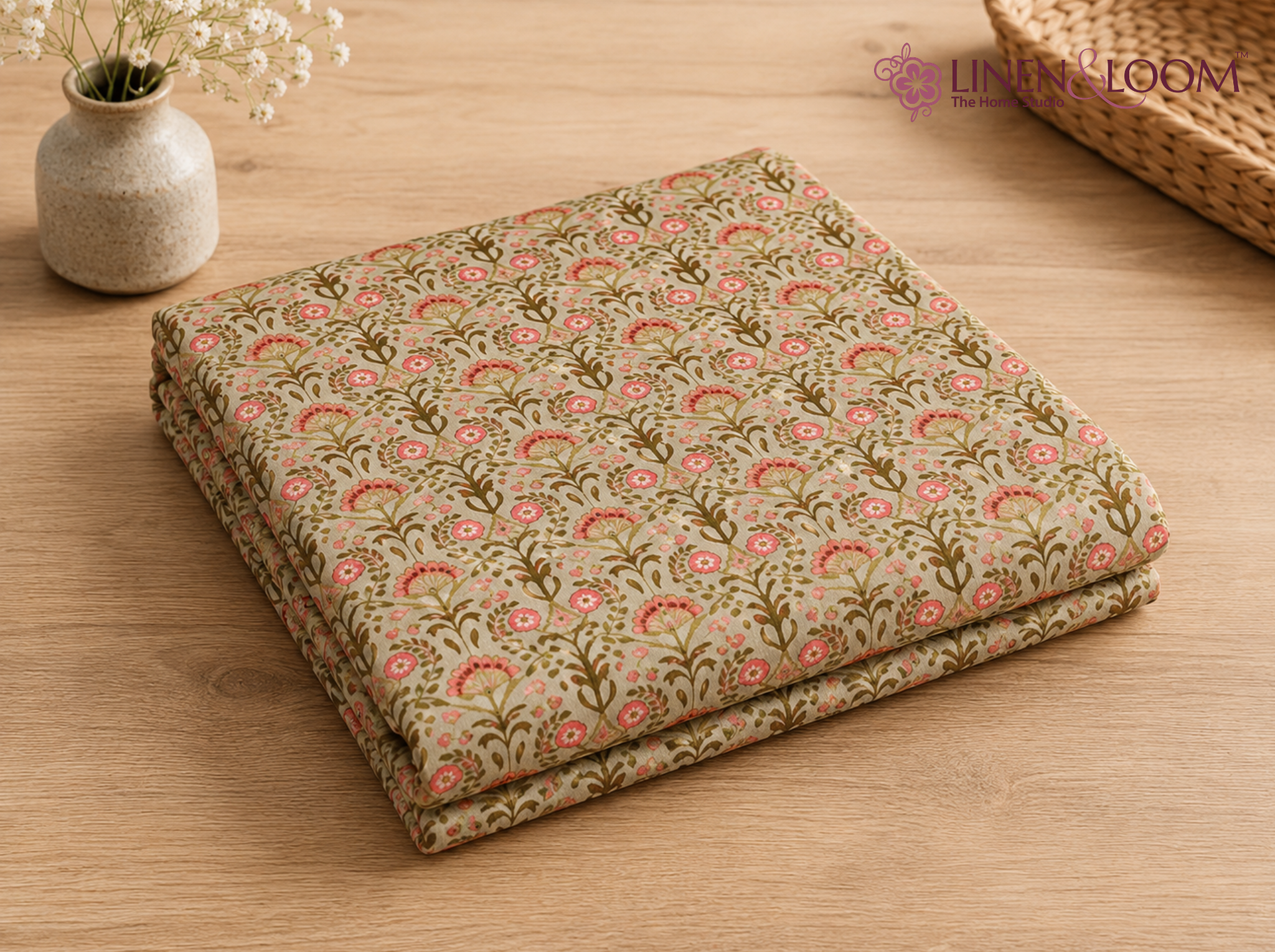 Rani Elegance Mehandi Green — Sanganeri Stories Bedsheet | Linen & Loom