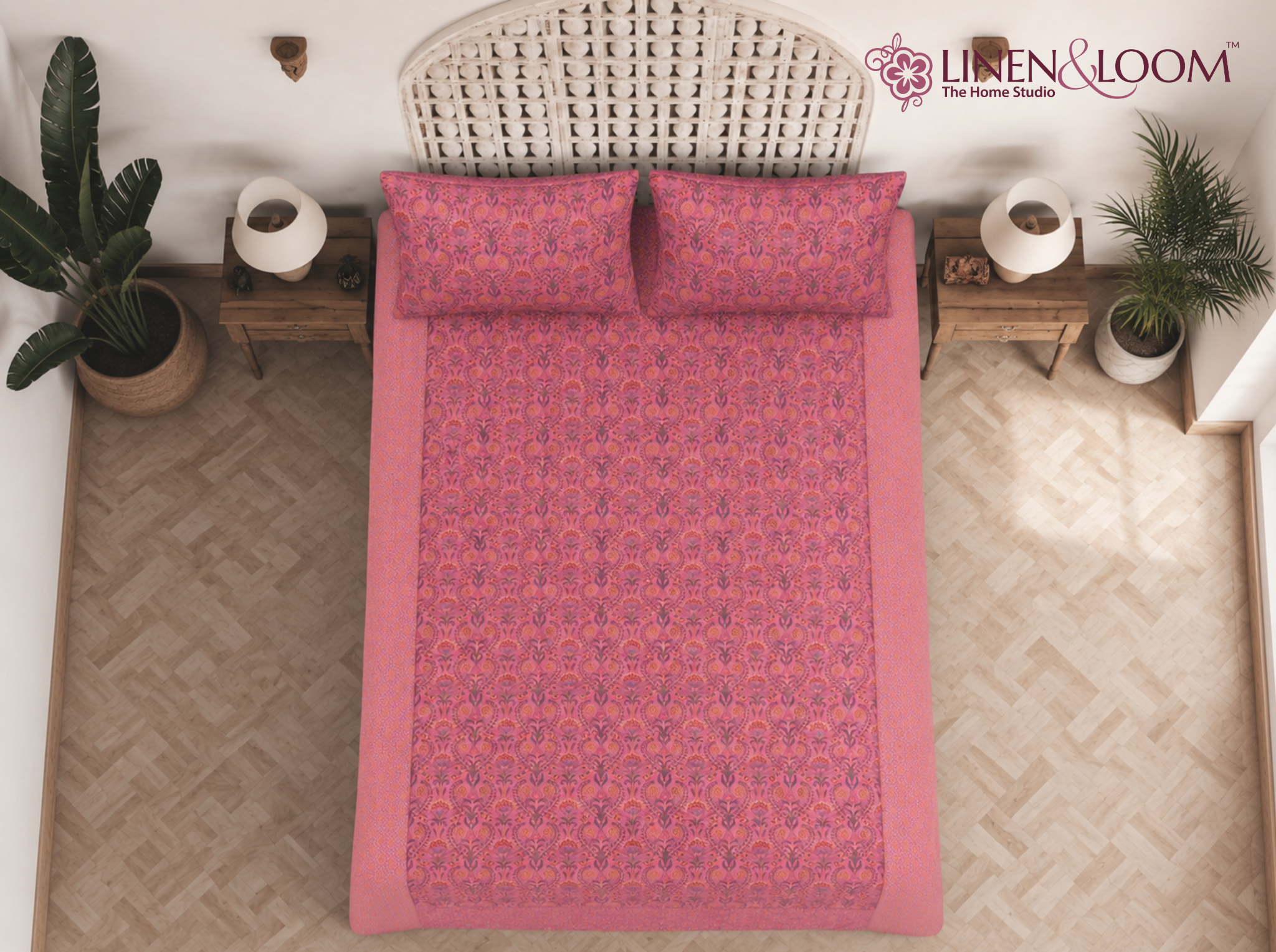 Rani Elegance Mulberry — Sanganeri Stories Bedsheet | Linen & Loom