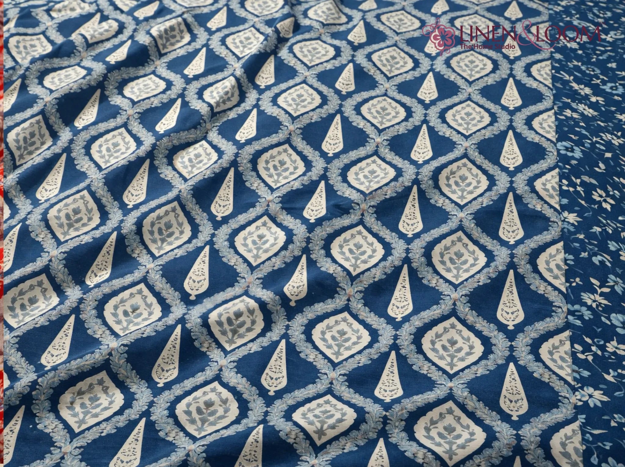 Shahi Splendor Dark Blue — Sanganeri Stories Bedsheet | Linen & Loom