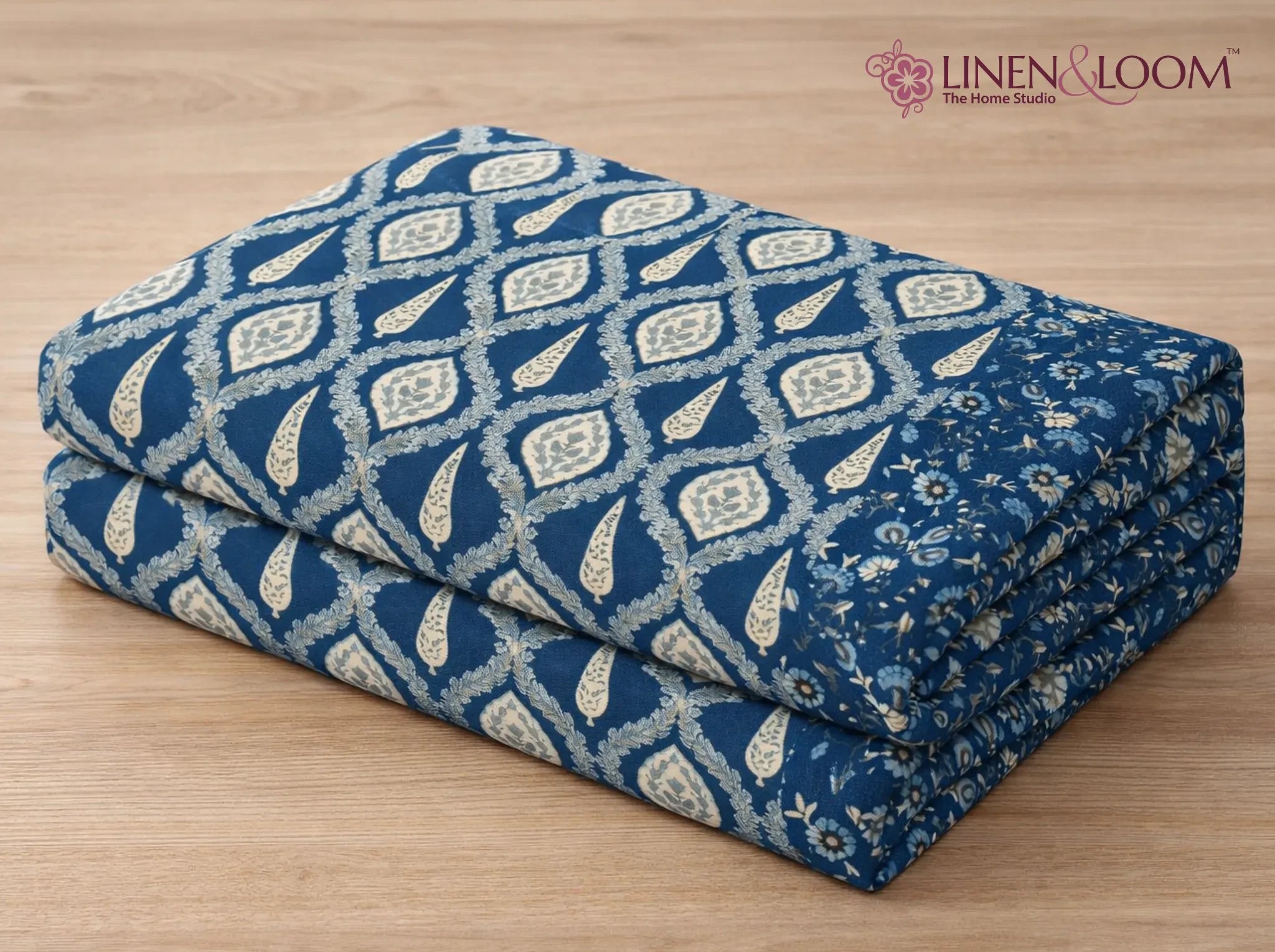 Shahi Splendor Dark Blue — Sanganeri Stories Bedsheet | Linen & Loom