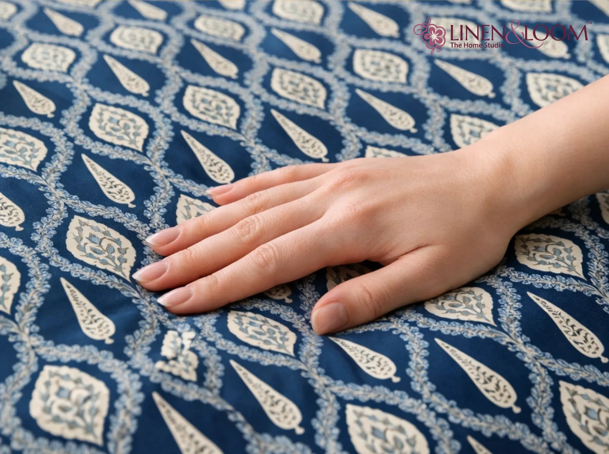Shahi Splendor Dark Blue — Sanganeri Stories Bedsheet | Linen & Loom