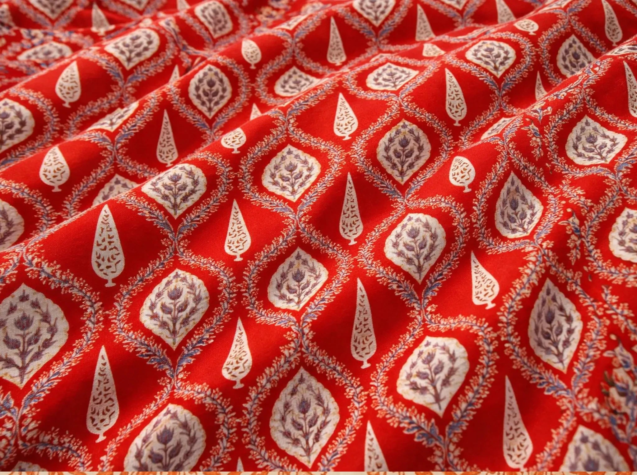 Shahi Splendor Red — Sanganeri Stories Bedsheet | Linen & Loom