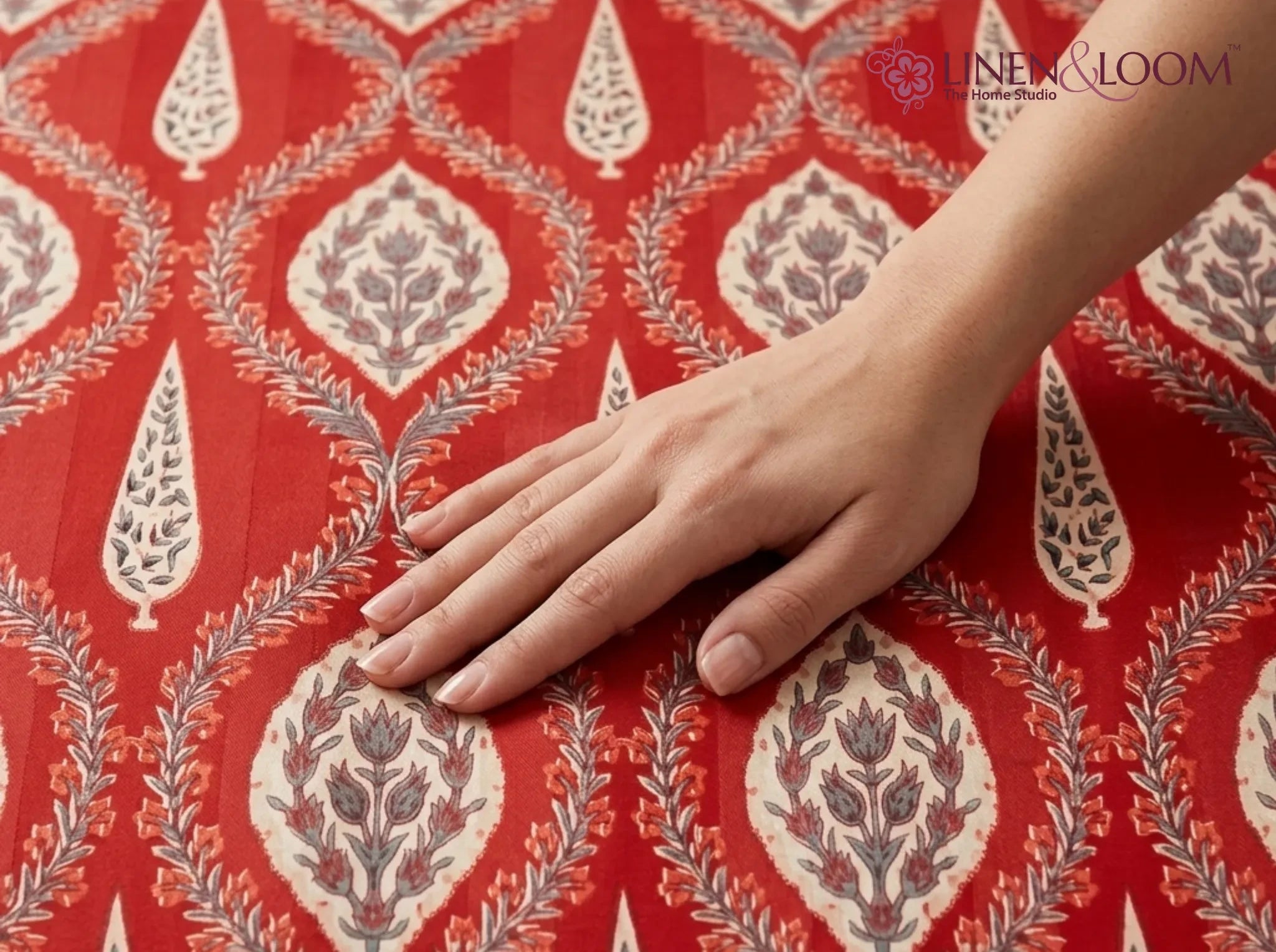 Shahi Splendor Red — Sanganeri Stories Bedsheet | Linen & Loom
