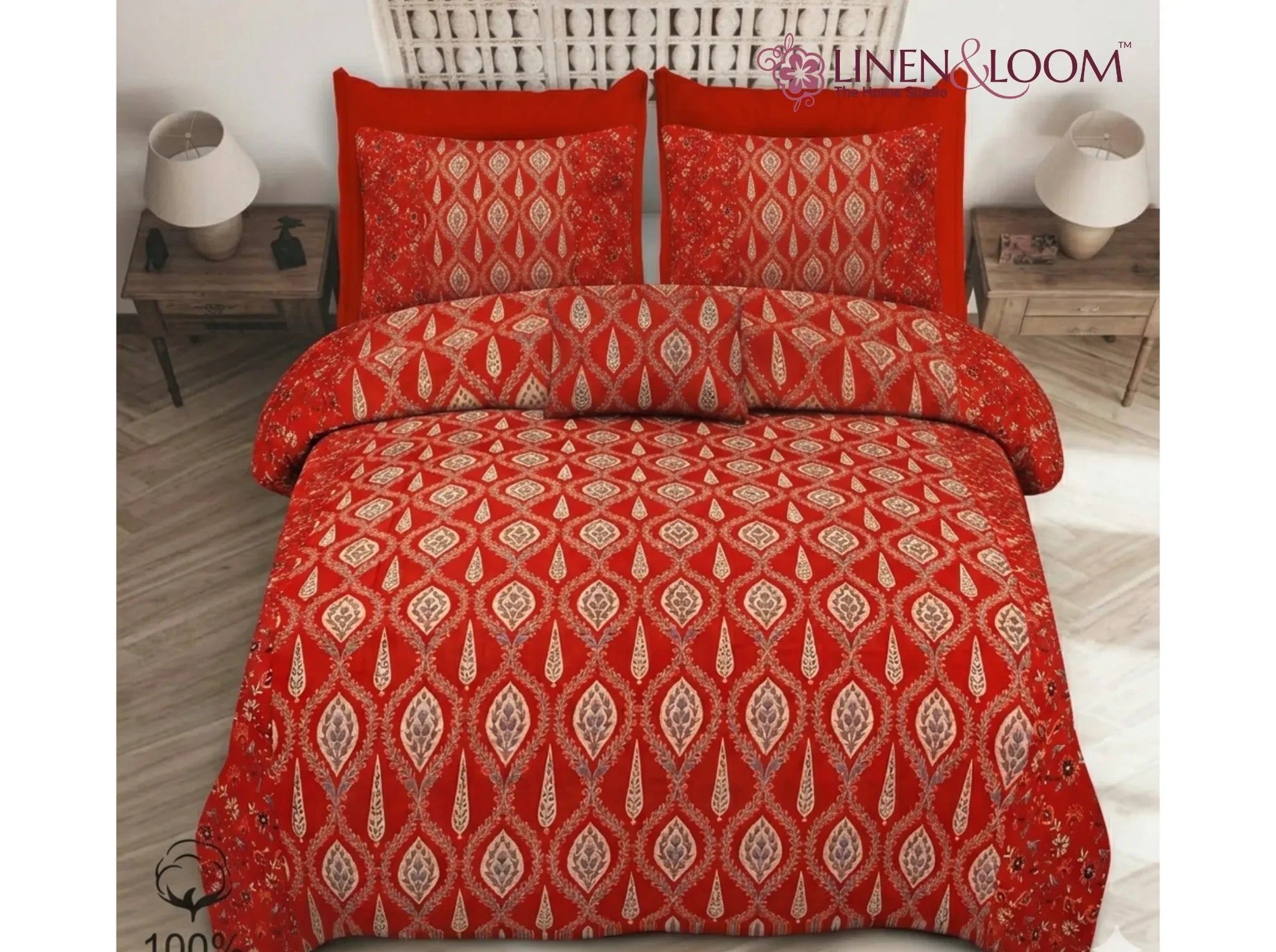 Shahi Splendor Red — Sanganeri Stories Bedsheet | Linen & Loom